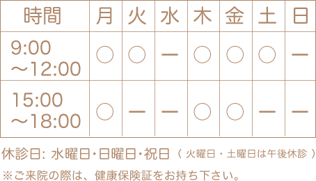 休診日：水曜日・日曜日・祝日